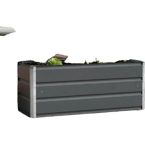 Macetero rectangular de acero antracita, 100 cm x 40 cm x 45 cm, apto para uso interior y exterior, diseño industrial, con orificios de drenaje preperforados. (1/5)