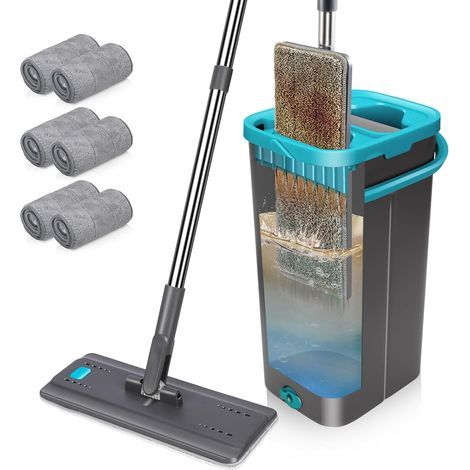 Flat Microfiber Mop, 360° Rotation, Wringer Bucket, 140cm Handle, Floor Cleaning (1/5)