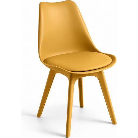 ORION91 Silla BOREAL Asiento Acolchado Piel Sintética y Patas Color Mostaza 48x43x82cm Comedor Oficina Salón Teletrabajo Cocina - SpazioLuzio - Pack x2 (1/5)