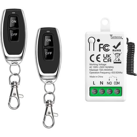 433Mhz Commutateur De Télécommande sans Fil AC 220V 230V 1 Canal Module Récepteur De Relais avec 2 Émetteur, Contrôleur De Contact Sec Passif,pour système de Porte de Garage Éclairage (1/5)