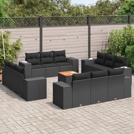 Set de sofás de jardín y cojines 13 pzas ratán sintético negro vidaXL (1/3)