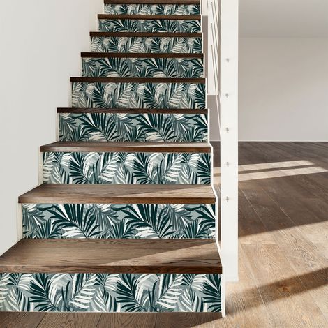 Stickers adhésifs escalier carrelages contremarche - TROPICAL CUZCO - 2 bandes de 12.5x90cm (1/3)