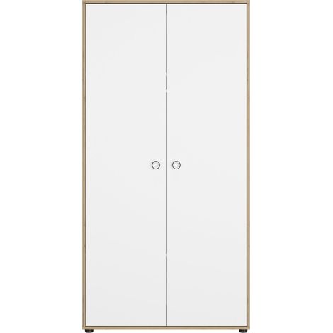 Armoire enfant 2 portes moderne effet bois chêne beige – 2 tablettes intérieures – Tube penderie – Fabrication France éco-responsable – Galipette (1/5)