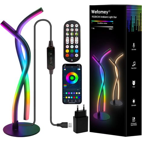 Lampe de Chevet LED RGB Blanc Chaud, Lampe Décorative en Métal Ambiance Lampe de Table, Lampe de Muit Dimmable avec Synchronisation Musicale, Contrôle d'application, pour Bureau Salon Table (1/5)