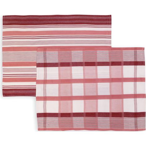 Lot de 2 torchons en coton PAELLA rose, jacquard 50x70 cm (1/2)