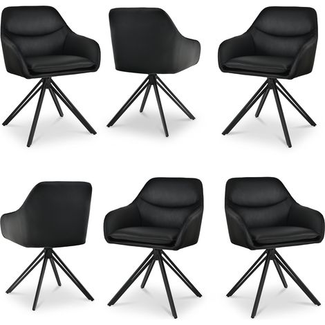 Bon Furni Esszimmerstuhl mit durchbrochenem Design und Sitzpolster aus PU Schwarz, 6er-Set (1/5)