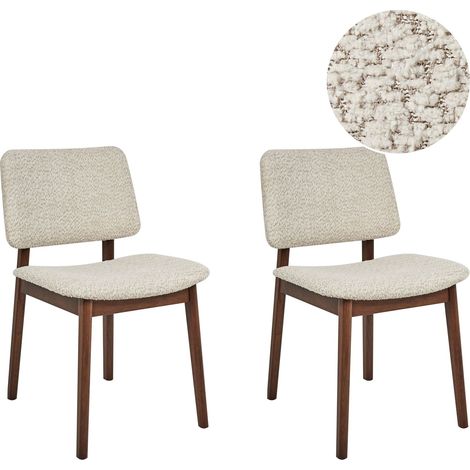Set di 2 sedie da pranzo con seduta in poliestere bouclé beige e struttura in legno scuro Blane