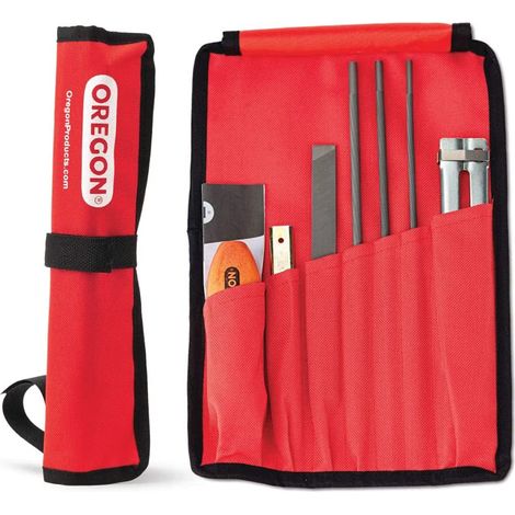 Oregon Set di affilatura Universale per Motosega, con Lime Rotonde da 5/32, 3/16 e 7/32, Lima Piatta da 15,2 cm, Maniglia, Manuale di Istruzioni e Borsa da Viaggio (617067) (1/4)
