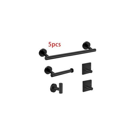 Ensemble de 5 accessoires de salle de bain – Porte-serviette 40 cm – Porte-papier toilette – Crochets pour peignoirs en acier inoxydable noir brossé