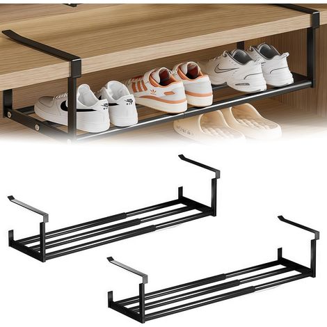 Lot de 2 étagères réglables sous l'armoire, Range-chaussures: extensible de 40 à 70 cm, Organisateur de rangement à chaussures sous (1/5)