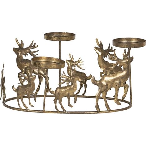 Bougeoir Chauffe-Plat Renne en Métal Doré Décoration de Noël Classique 34 x 22 x 16 cm - PANGIVO (1/2)