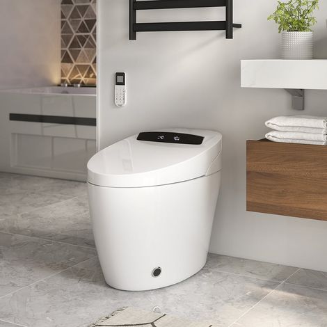Toilette bidet intelligente monobloc allongée à montage au sol 1,28 GPF - Siège chauffant, rinçage sans contact, écologique et hygiénique