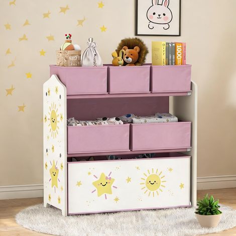 Étagère de rangement enfant en MDF rose 3 niveaux (1/5)