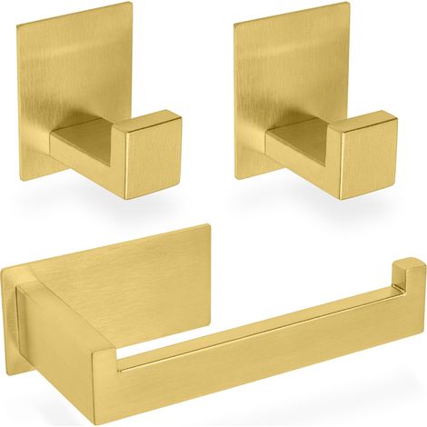 1x Toilettenpapierhalter + 2x Handtuchhaken Badezimmerset selbstklebend Gold (1/4)