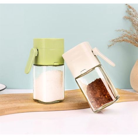 Set di 2 saliere in vetro - Bottiglia per spezie per sale da tavola, saliera in vetro con coperchio incluso Dispenser di spezie preciso per barbecue e fritture, contenitore (1/5)