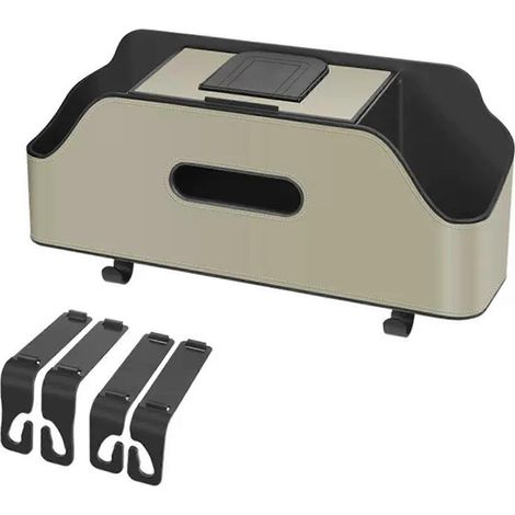 Bac de rangement multifonctionnel pour véhicule, avec porte-gobelet, idéal pour les affaires de voyage des enfants et les longs trajets en voiture. Beige. (1/5)