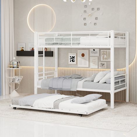 Lit contemporain 3 niveaux, solide et stable, 90x190 cm, silencieux avec garde-corps de protection. Cadre sans sommier. (1/5)