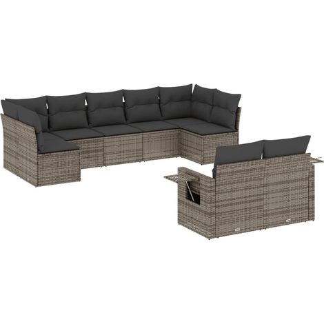 Maison Exclusive - Set Divano da Giardino 9 pz con Cuscini Grigio in Polyrattan (1/3)