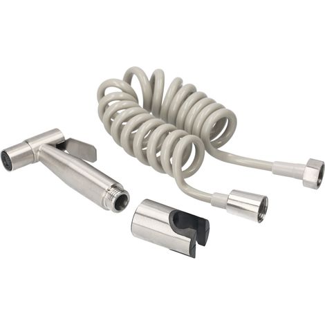 Cabezal de ducha bidé portátil para inodoros con manguera telescópica de 1,5 m, base de pared, kit de rociado de acero inoxidable, presión de agua ajustable, apto para pañales de tela, mascotas y baño (1/3)