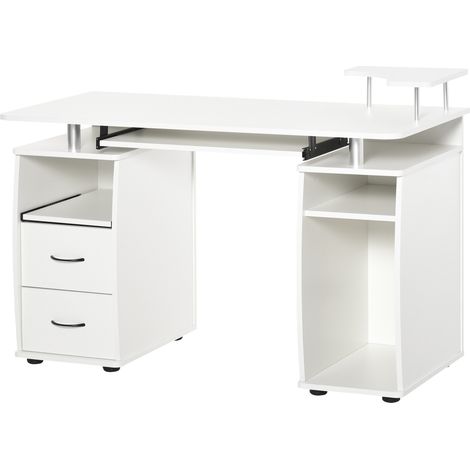 Scrivania PC Ripiano clavier écran 2 cassettes 120x55x85 cm Bianca