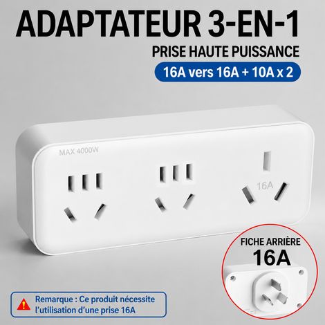 Adaptateur multiprise murale 16A 4000W C22 3 voies sans fil blanc c22 138x29x53mm 3 max 5 × 5 × 5 cm 170 g – Livraison gratuite