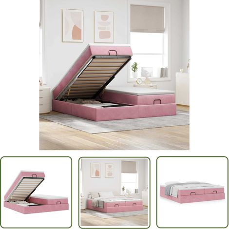 vidaXL Cadre de lit ottoman avec matelas rose 200x200 cm velours (1/5)