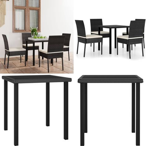 Conjunto de comedor de jardín 5 piezas ratán sintético negro - Mesa de jardín - Sillas de jardín
