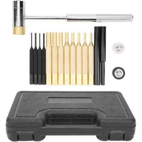 17 pièces Kit de poinçon, outils de poinçonnage, fabriqué en matériau solide, y compris poinçon en acier et marteau, idéal pour l'entretien des machines (1/4)