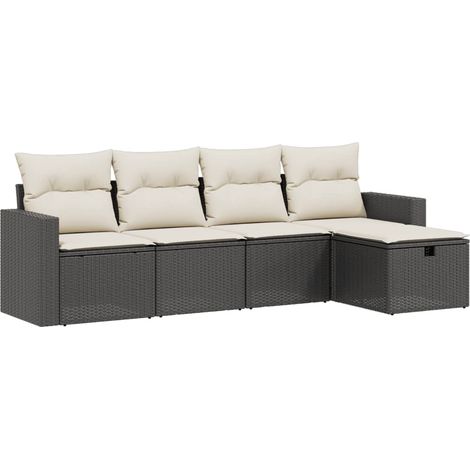 vidaXL Set Divani da Giardino 5 pz con Cuscini in Polyrattan Nero (1/4)