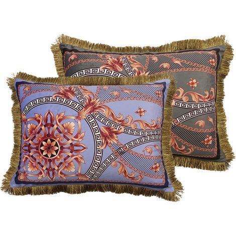 Cojin Velvet Relleno Plumas Con Flecos 60X13X45 Cm