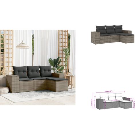 4-tlg. Garten-Sofagarnitur mit Kissen Grau Poly Rattan - Gartensorte - Outdoor Möbel - Lounge Set - Gartenlounge - Rattan Gartenmöbel (1/3)