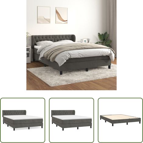 Matratze - Boxspringbett mit Matratze Dunkelgrau 140x190 cm Samt (1/5)