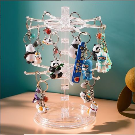 Expositor de llaveros, expositor giratorio de joyas, expositor giratorio de joyas de 2 niveles, organizador de collares, soporte para pulseras, anillos, joyas y colgantes, transparente