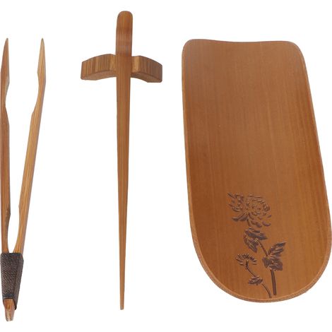 Ensemble de 4 cuillères à thé en bambou sculpté à la main, accessoires pour la cérémonie du thé (Chrysanthème) (1/5)
