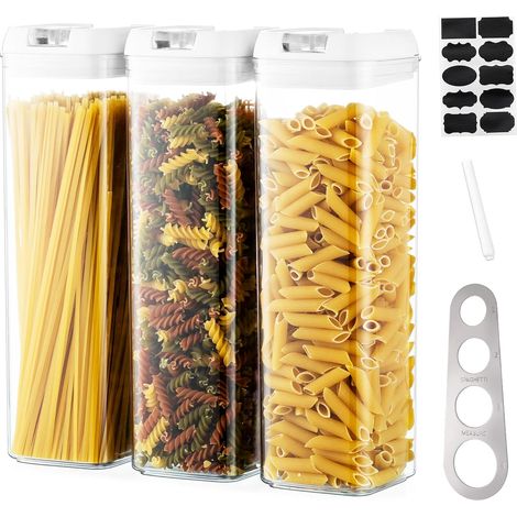 Plastic Pasta Storage, Airtight Spaghetti Jar, Pasta Containers With Lids, Set Of 3 Durable And Stackable Food Storage Containers For Fridge Pantry (1/5)