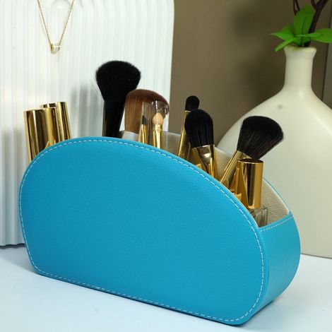 Boîte de rangement à 5 compartiments, en cuir doublée de daim, idéale pour ranger télécommandes, produits cosmétiques et fournitures de bureau. Parfaite pour le salon, la chambre et le bureau (bleu). (1/2)