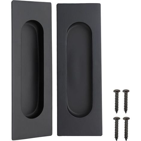 Lot de 2 poignées rectangulaires encastrées en acier inoxydable noir mat – Dimensions 12 x 4 x 1,2 cm – Pour portes coulissantes (1/5)
