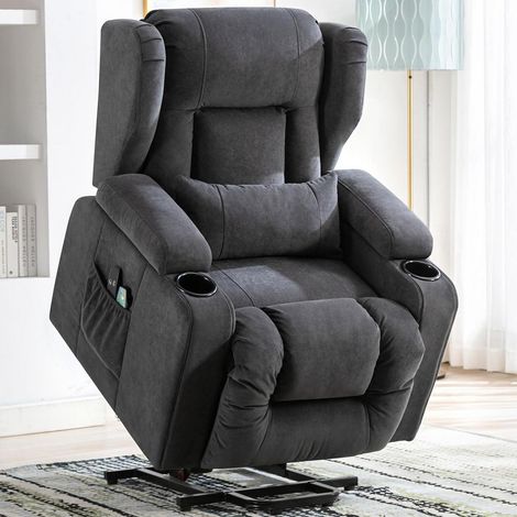 Elektrischer Relaxsessel mit Aufstehhilfe, Massagefunktion und Liegefunktion, grau (1/5)