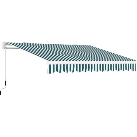 Outsunny Tenda da Sole a Caduta Avvolgibile a Manovella 4x2.5m Verde e Bianco