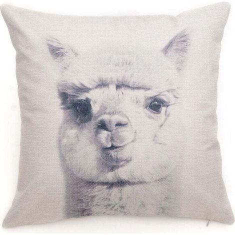 Taie D'oreiller Coton Lin Animaux Motif Coussin Décoration pour La Maison Canapé Voiture Set Banc Canapé Décor(Alpaga) (1/4)