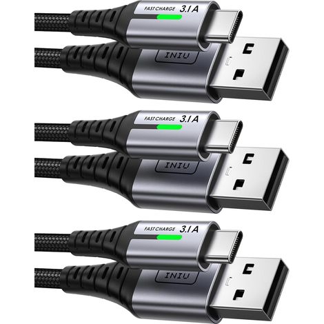 Cavo di ricarica rapida USB C 3.1A, [1m+1m+0.5m/confezione da 3] Cavo da USB a USB C, cavo di ricarica USB A di tipo C in nylon, cavo USBC per Samsung Galaxy S21 S20 A34 iPhone 15 Pro Google Pixel 7 X (1/5)