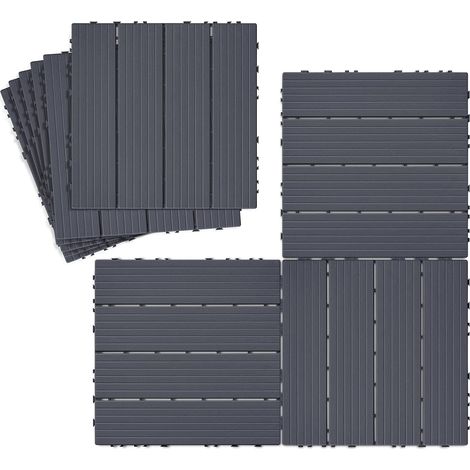Carreaux de sol à emboîtement extérieur, pavés de patio résistants aux intempéries et antidérapants, carreaux de terrasse en composite à emboîtement composite en plastique à quatre lattes, 9 pièces (1/5)