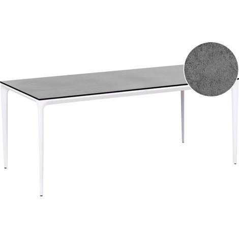 Tavolo da pranzo da giardino con piano in grigio scuro HPL e struttura in alluminio resistente ai raggi UV e alla ruggine Bianco con Sovareto