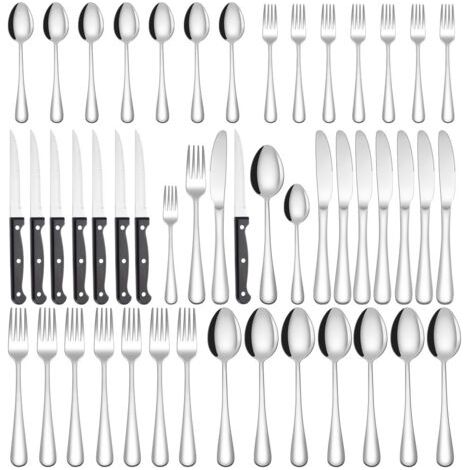 QORVA-Ensemble de couverts en acier inoxydable 48 pièces avec couteaux à steak, pour la maison, les fêtes et les restaurants — (1/5)