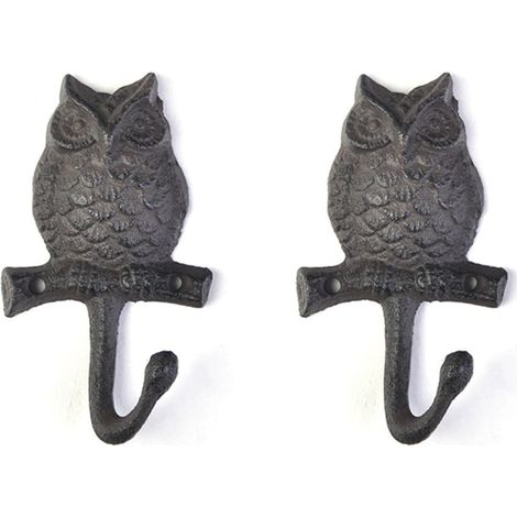 2 pc crochet mural hibou, fonte vintage finition antique, décoration intérieure et extérieure, accessoire porte-manteaux (1/5)