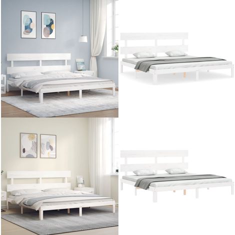 Massivholzbett ohne Matratze Weiß 200x200 cm Kiefernholz - Holzbett - Kiefernholzbett - Doppelbett - Weißes Bett - Massives Holzbett - Home & Living (1/5)