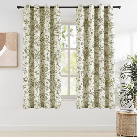 Zwei blickdichte Vorhänge mit floralem Vintage-Muster, 160 cm lang. Strukturierte Baumwollvorhänge mit Ösen für ein Schlafzimmer im französischen Landhausstil. (1/5)