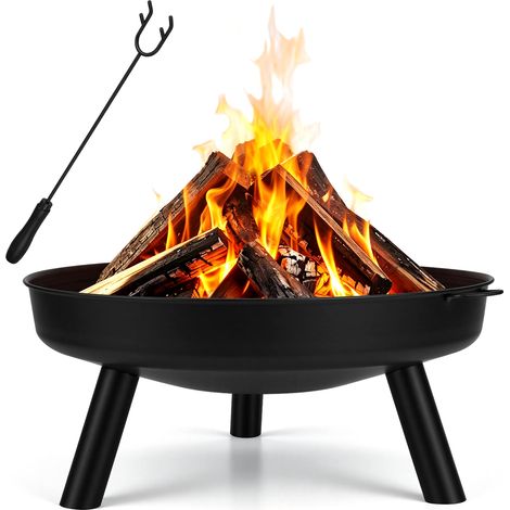 Jiubiaz Braciere da giardino Ø 75 cm nero con attizzatoio, focolare in acciaio zincato, foro di scarico, 3 gambe e maniglie (1/5)