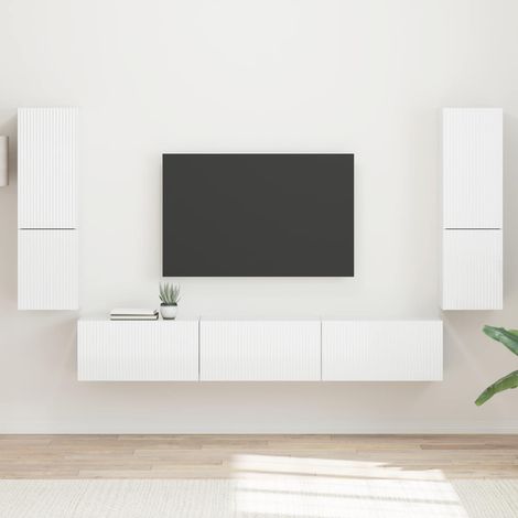 TV-Schrankset Wandmontiert 4 pcs Hochglanz Weiß Holzwerkstoff