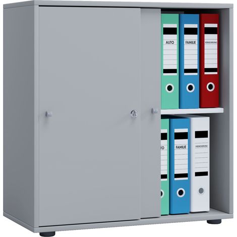 Mobile ufficio VCM con 2 scomparti  moderno armadietto con porte scorrevoli  Dimensioni ca. L. 70 x A. 73 x T. 37 cm – Scomparto Lona 2 (grigio)